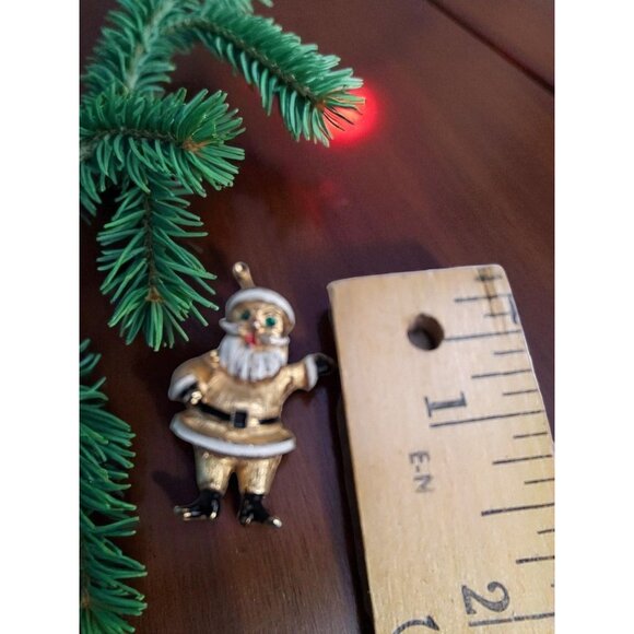 Vintage 1950s-1960s Gold-Tone Santa Claus Enamel Rhinestone Brooch Pin - Picture 4 of 5